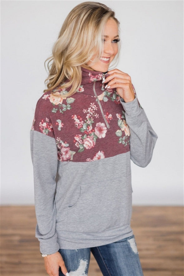 Fashion Printed Zip Pocket Long Sleeve Sweatshirt