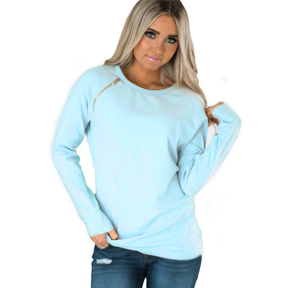 Casual Solid Color Zipper Long Sleeve Sweatshirt