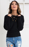 Fashion Solid V-Neck Off Shoulder Bandage Pullover Sweater