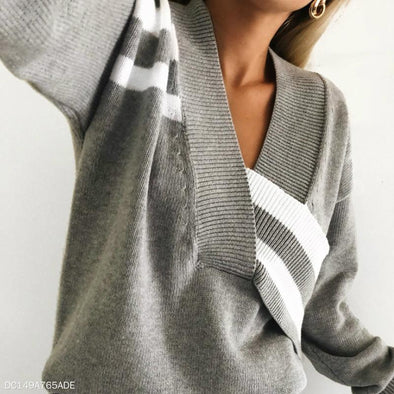 Fashion Knitting V-Neck Irregular Long Sleeves Sweater