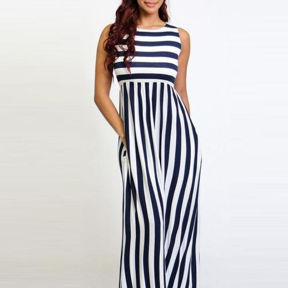 Stripe Sleeveless Wide Leg Jumpsuit