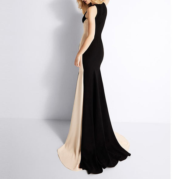 Sleeveless Spell Color Slim Evening Dress