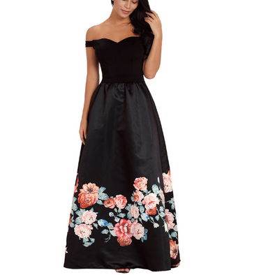 Off Shoulder sleeveless Printed High waist Party Dress