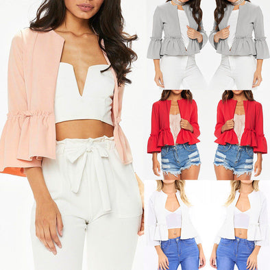 New Ruffled Trumpet Sleeves Solid Color Blazer