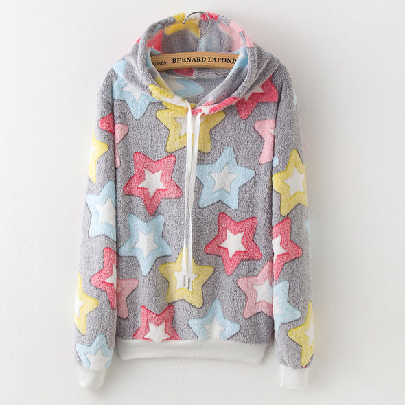 Coral fleece Printing Long Sleeve Hoodies