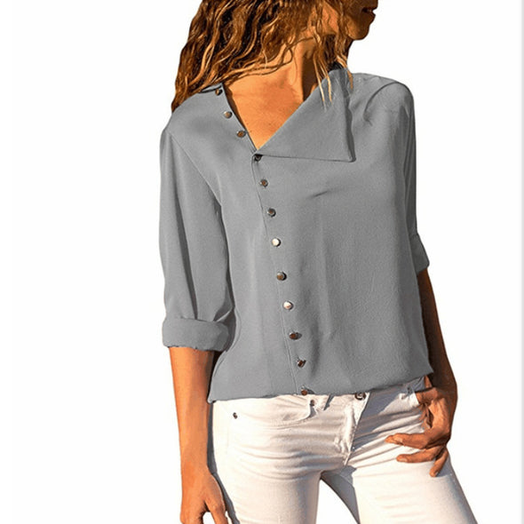 Women's Irregular Diagonal Collar Long-Sleeved Shirt