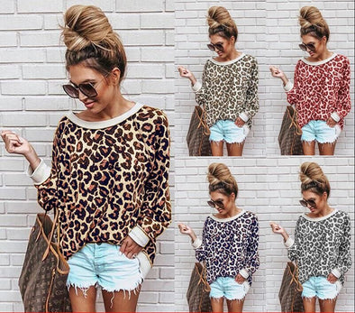 Fashion Leopard O-Neck Long-Sleeved Sweatshirt