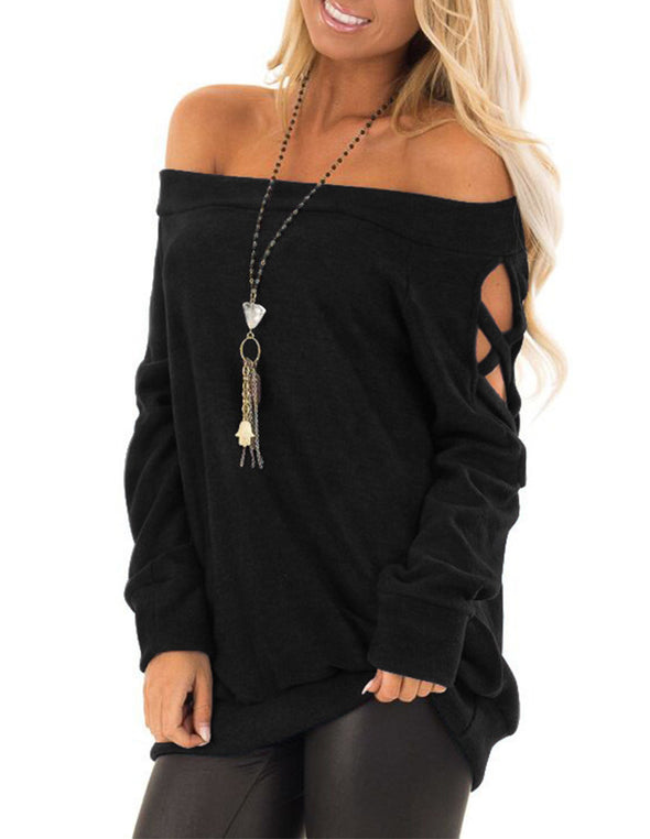 Off-The-Shoulder Long Sleeve Casual T-Shirt