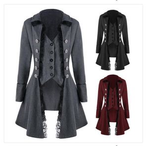 Irregular Pure Color Long Sleeve Three-breasted Buckle Coat