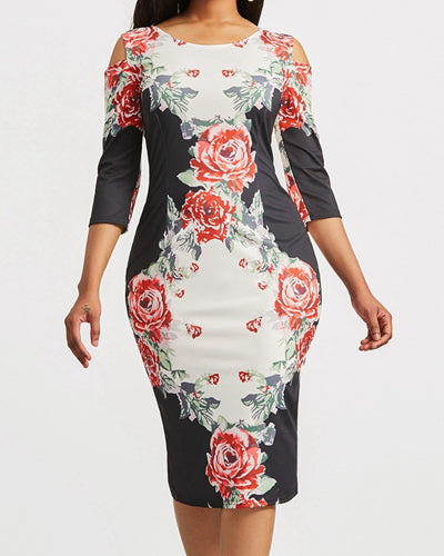 Sexy Off-The-Shoulder Short-Sleeved Printed Bodycon Dresses