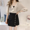 Solid color V-neck cropped sleeve chiffon shirt