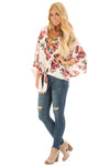 Women's V-neck knotted trumpet sleeve printed chiffon shirt