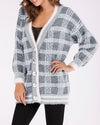 New V-Neck Long-Sleeved Loose Plaid Sweater Coat