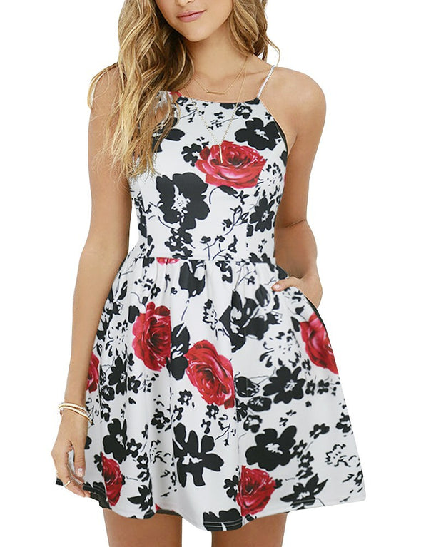 Women's sling print short dress