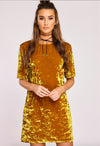 Fashion Solid O-Neck Stitching Velvet Shift Dress