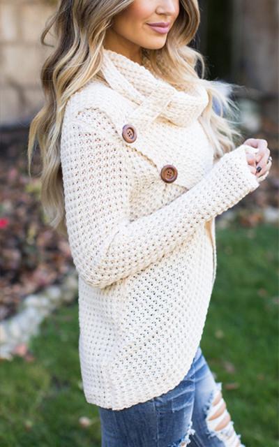 High-Collared Turtleneck Long-Sleeved Sweater