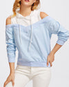 New Colorblock Hooded Off-The-Shoulder Loose Sweater