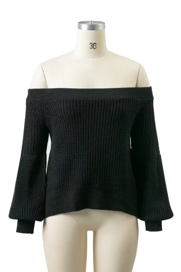 Off Shoulder Puff Sleeve Knitting Sweaters