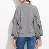 V Collar Halter Ruffled Side With Small Fur Ball Long Sleeve Sweatshirts