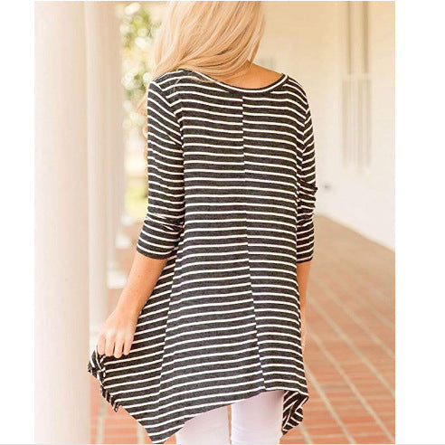 Round Neck Long Sleeve Irregular T-Shirt