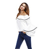 Women's off-the-shoulder collar trumpet sleeve T-shirt