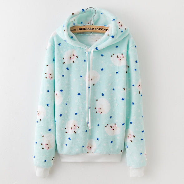 Coral fleece Printing Long Sleeve Hoodies