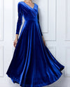 Elegant Long Sleeve V-Neck Velvet Maxi Dress