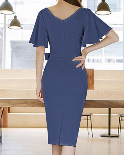 Fashion V-Neck Bandage Ruffle Sleeve Bodycon Dress