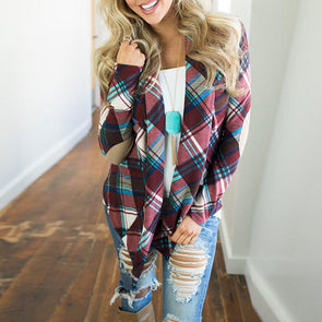 Patchwork  Plaid  Long Sleeve Cardigans