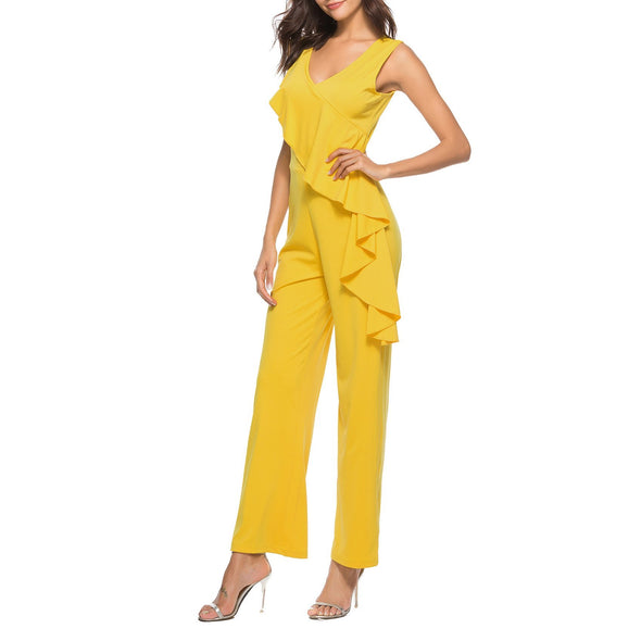 Sexy Suspenders Ruffled Halter Jumpsuit