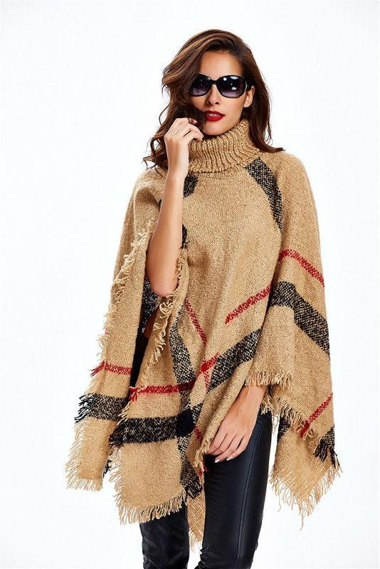 Women's Turtleneck Wool Knit Poncho Sweater Cardigan