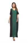 Fashion Color Stitching V-Neck Off Shoulder Maxi Dress