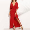 Deep V Collar Slit Belt Maxi Dress