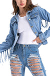 Fashion Over Plus Tassel Denim Coat Outwear