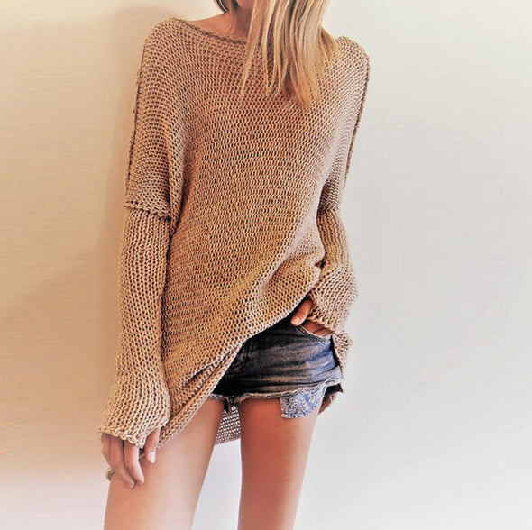 O-Neck Long-Sleeved Solid Color Sweater