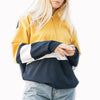 Splicing Long Sleeve Stand Collar Zipper Loose Sweater