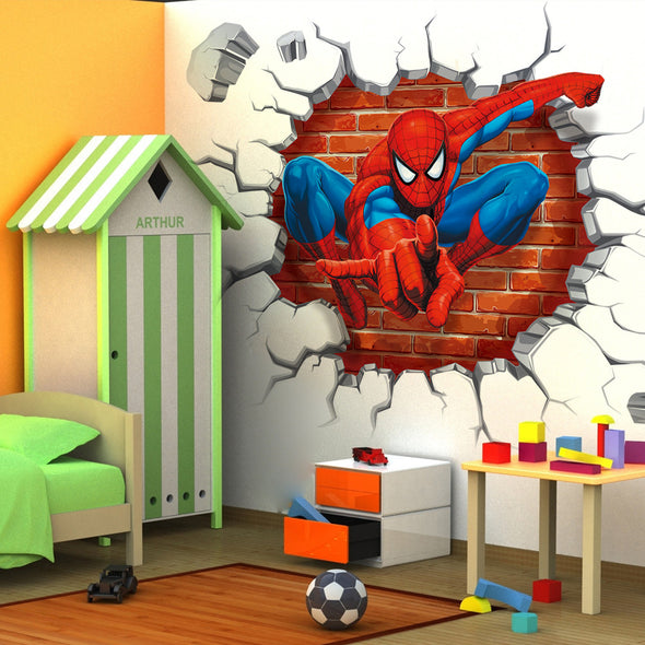 Cartoon Spider Man Wearing Wall Background Wall Sticker