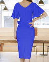 Fashion V-Neck Bandage Ruffle Sleeve Bodycon Dress