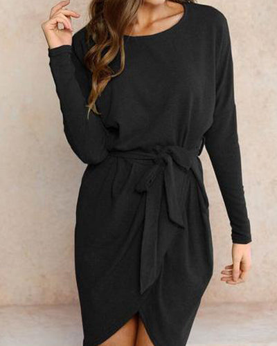 Irregular Waist Strap knitting Dress Plus Size