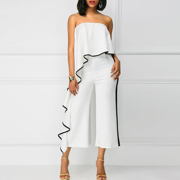 Sexy Strapless Collar Sleeveless Lotus Leaf Jumpsuit