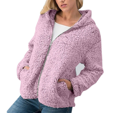 Split  Zipper Hooded Long Sleeve Plush Coat