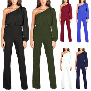 Sexy One Shoulder Pure Color Ladies Jumpsuit