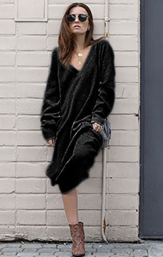 V-neck Long Sleeved Winter Knitted Dress