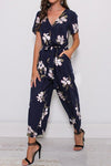 Floral Print Short Sleeve Pocket Jumpsuit