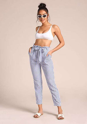 New mid-waist triped cropped pants
