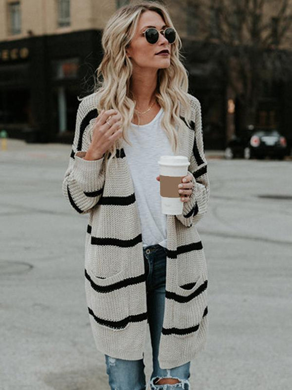 Fashion Stripes Cardigan Sweater Tops