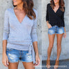 Women's V-neck solid color long-sleeved casual shirt