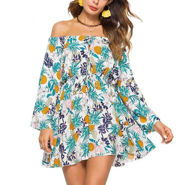 Women Summer Floral Print Mini Sexy Long Sleeve Party  Dresses