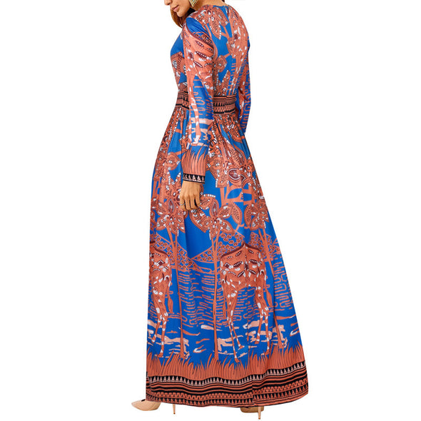 Fashion O-Neck Long-Sleeved Printed Dress