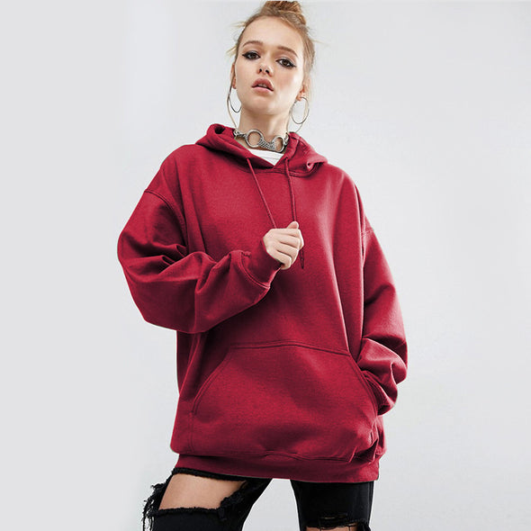 Fashion Loose Long Sleeve Pure Color Hoodies